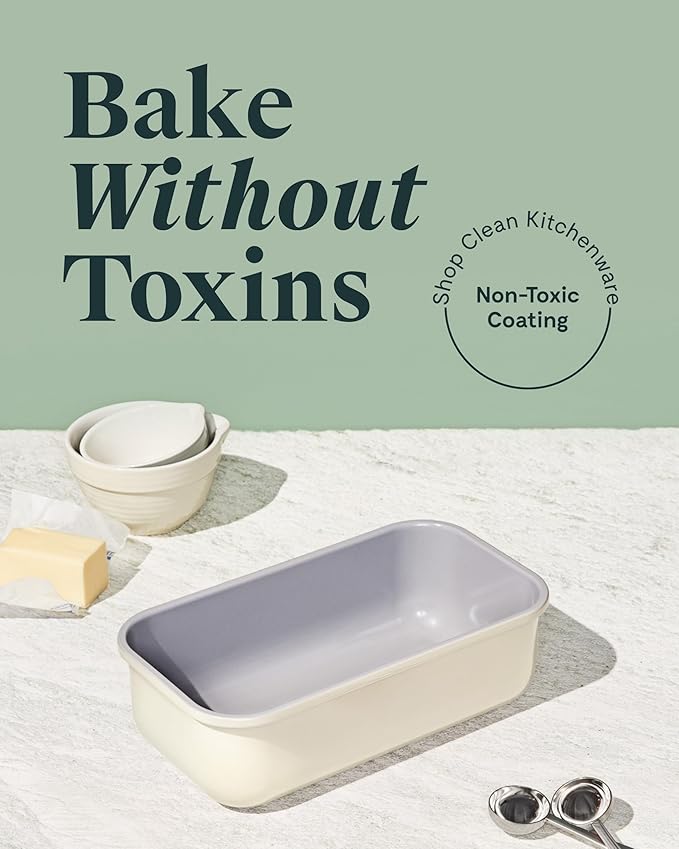Caraway Non-Stick Ceramic 1 lb Loaf Pan Duo - Naturally Slick Ceramic Coating - Non-Toxic, PTFE & PFOA Free - Perfect for Pound Cakes, Breads, & More - White