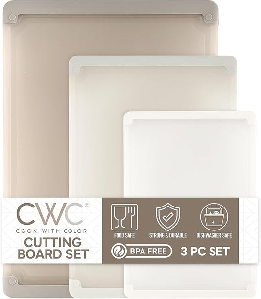 COOK WITH COLOR Extra Large Cutting Board Set, Jumbo-Sized Boards with Rubber Border for Enhanced Cooking Experience, 3-Piece, Brown