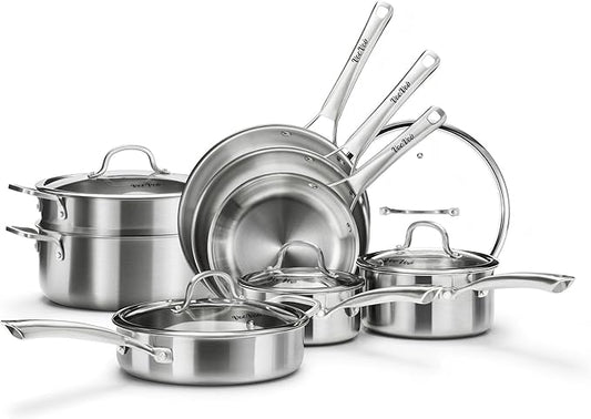 Stainless Steel Cookware Set,Tir-Ply Pots and Pans Set,13 Pcs Stainless Steel Induction Kitchen Cookware Sets,PFOA Free, Frying Pans,Saucepans,Saute Pan & Stock Pot,Compatible with All Cooktops