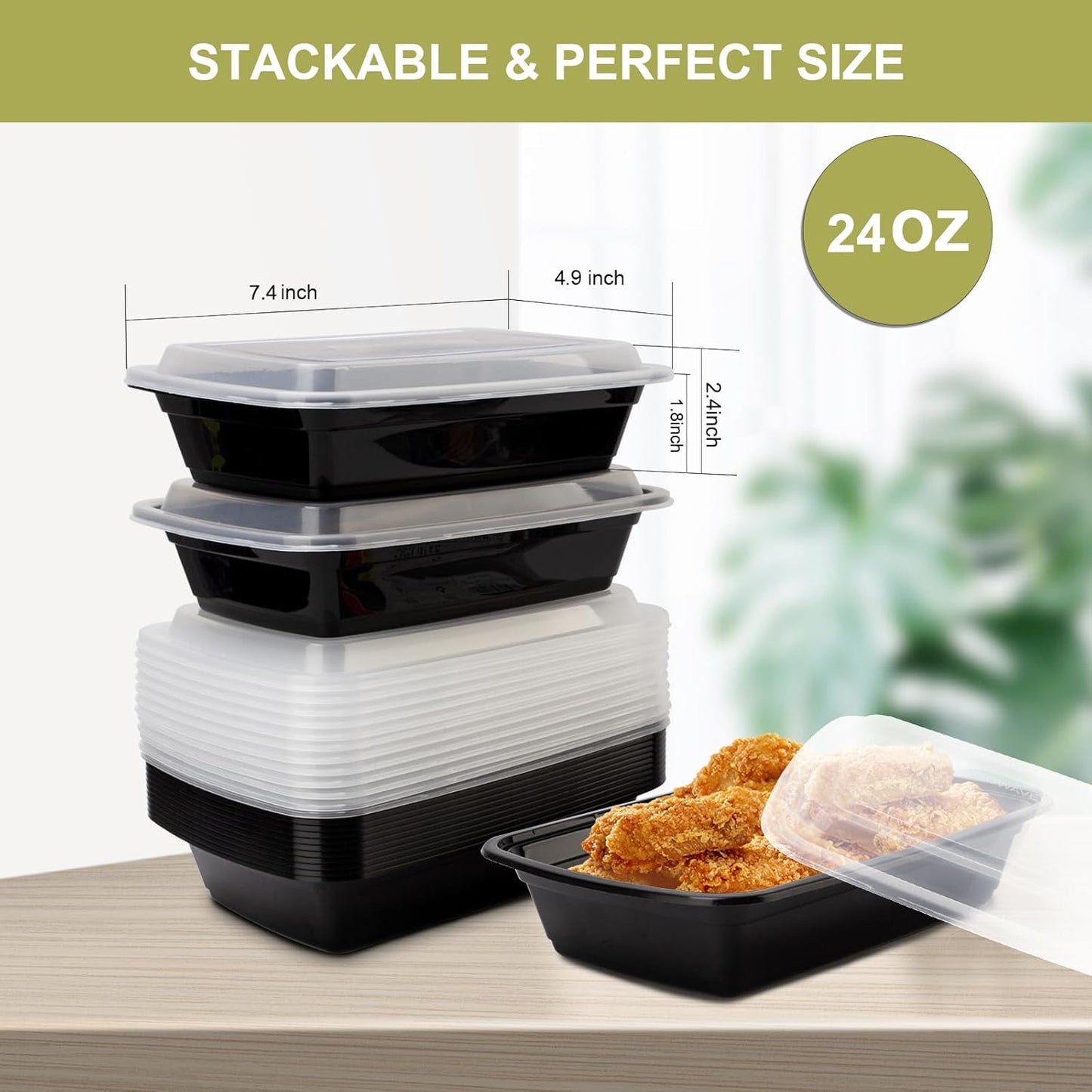 15 Pack Meal Prep Containers Reusable 24oz, Plastic Food Prep Containers, Leakproof To Go Food Containers with Lids, BPA-Free, Microwave/Dishwasher/Freezer Safe