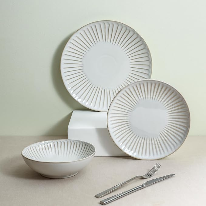 Stone Lain Linea 12-Piece Dinnerware Set Stoneware, White