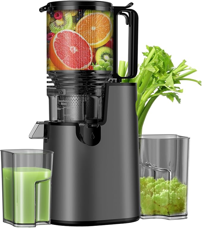 Cold Press Juicer, Juicer Machines with 5.4" Wide Feed Chute for Juice Extractor, Slow Masticating Juicer for Vegetables & Fruits with High Juice Yield, Easy to Clean (Black)