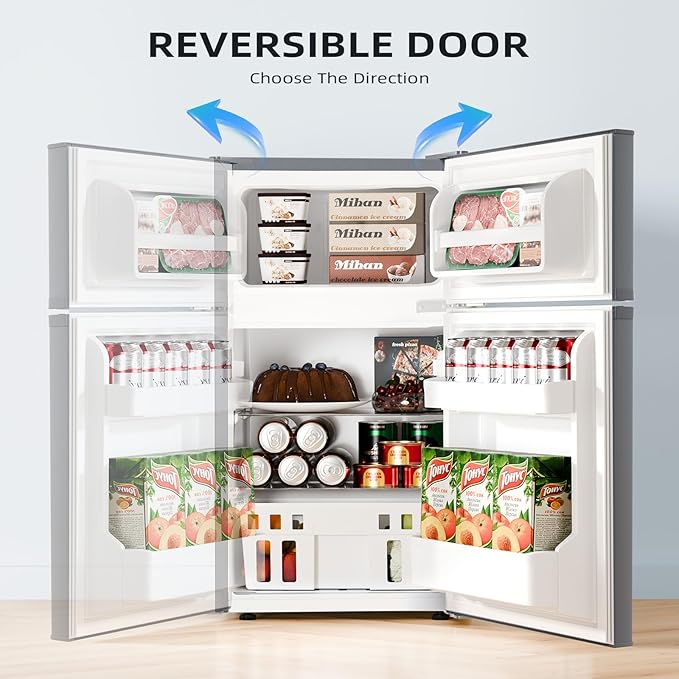 Antarctic Star 3.2 Cu.Ft,Mini Refrigerator with Freezer,Double Door Mini Fridge,Compact Refrigerator,Adjustable Thermostat,Mini Refrigerator for Bedroo/Office/Dorm/Kitchen(GRAY)