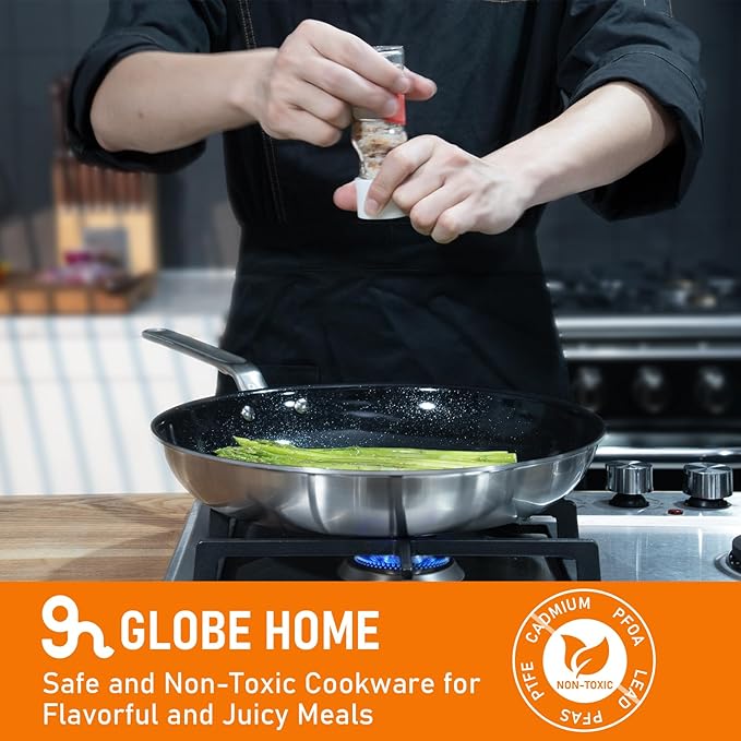 8 Inch Ceramic Non Stick Frying Pans - 5 Ply Stainless Clad Nonstick Skillet, Professional Cookware for Induction, All Stoves and Oven