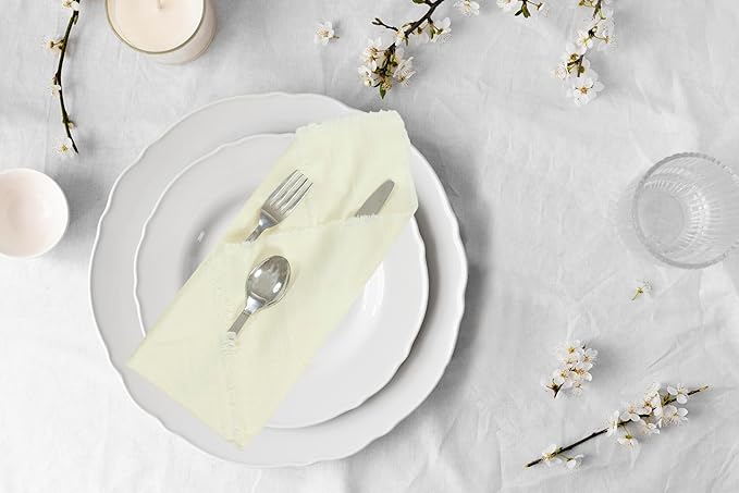 ACCENTHOME Cream Cotton Linen Napkin Set of 12 18x18 inch Dinner Napkins - Washable Soft Premium Hotel Quality Reusable Napkins Perfect Table Napkins for Family Dinners, Weddings & Everyday Use