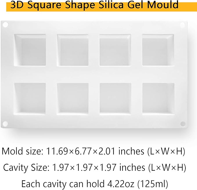 OCPO KITCHEN Cube Silicone Mold for Baking Mousse Cake, French Dessert, Pastry, Chocolate, Brownie, Ice Cream, Pudding, Ice Mold, 3D Cube Shape (8-Cavity)