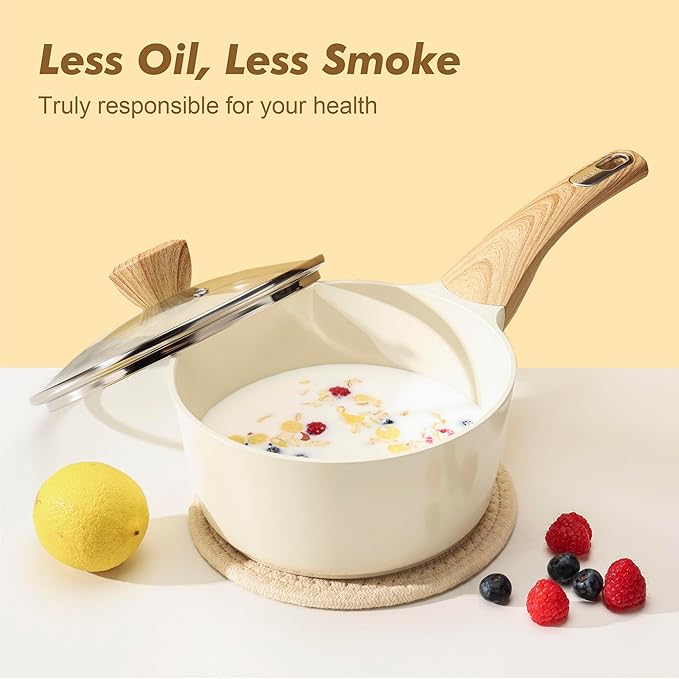 SENSARTE 14-Piece Ceramic Non Stick Induction Cookware Set, Non Toxic Healthy Non Stick Kitchen Cooking Pots and Frying Pans Set, PFAS PTFE PFOA PFOS Free, Ceramic White