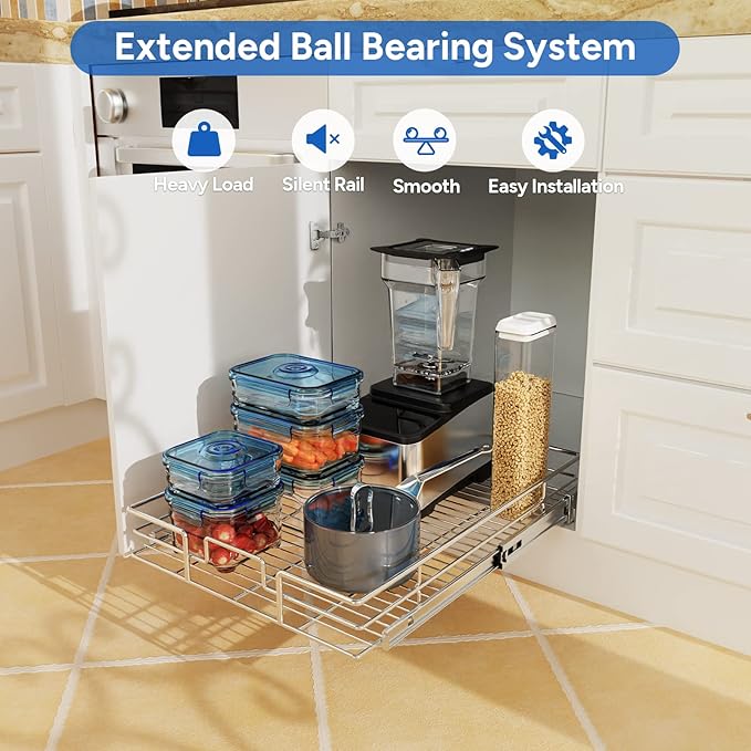 ROOMTEC Pull Out Cabinet Organizer, Cabinet Pull Out Shelves 12½" W x 21½" D, Heavy Duty Cabinet Drawers Slide Out Kitchen Cabinet Organizers Storage Shelf