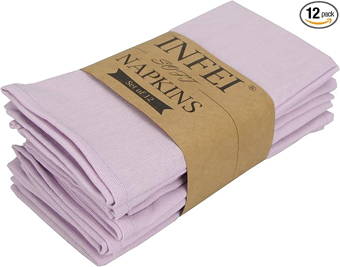 Solid Color Linen Blended Thin Dinner Cloth Napkins - Set of 12 (40 x 40 cm) - for Wedding Parties Events & Home Use (Lavender)