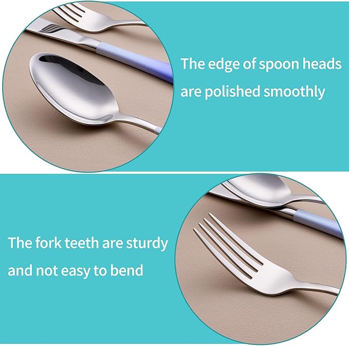 20-Piece White and Blue Silverware Set for 4, 18/0 Stainless Steel Flatware Cutlery Utensils Set, Includes Dinner Knives, Forks, Spoons, Salad Forks, Teaspoons, Dishwasher Safe