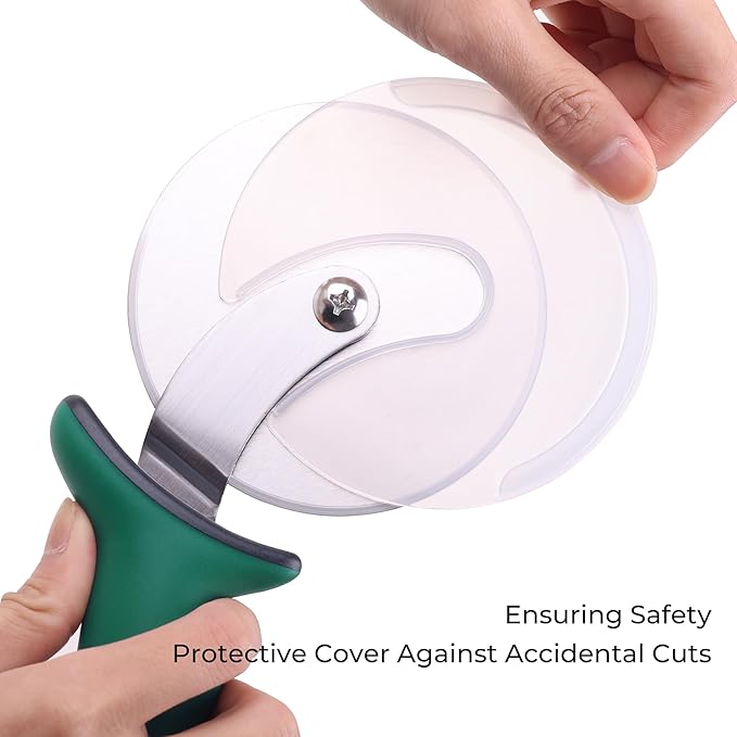Linoroso Pizza Cutter Wheel, Durable Stainless Steel 4-Inch Pizza Wheel Cutter with Comfortable Safety Handle, Pizza Slicer Wheel for Cutting Through Pizza, Crust, Pie, Brownie, Flatbread, Green