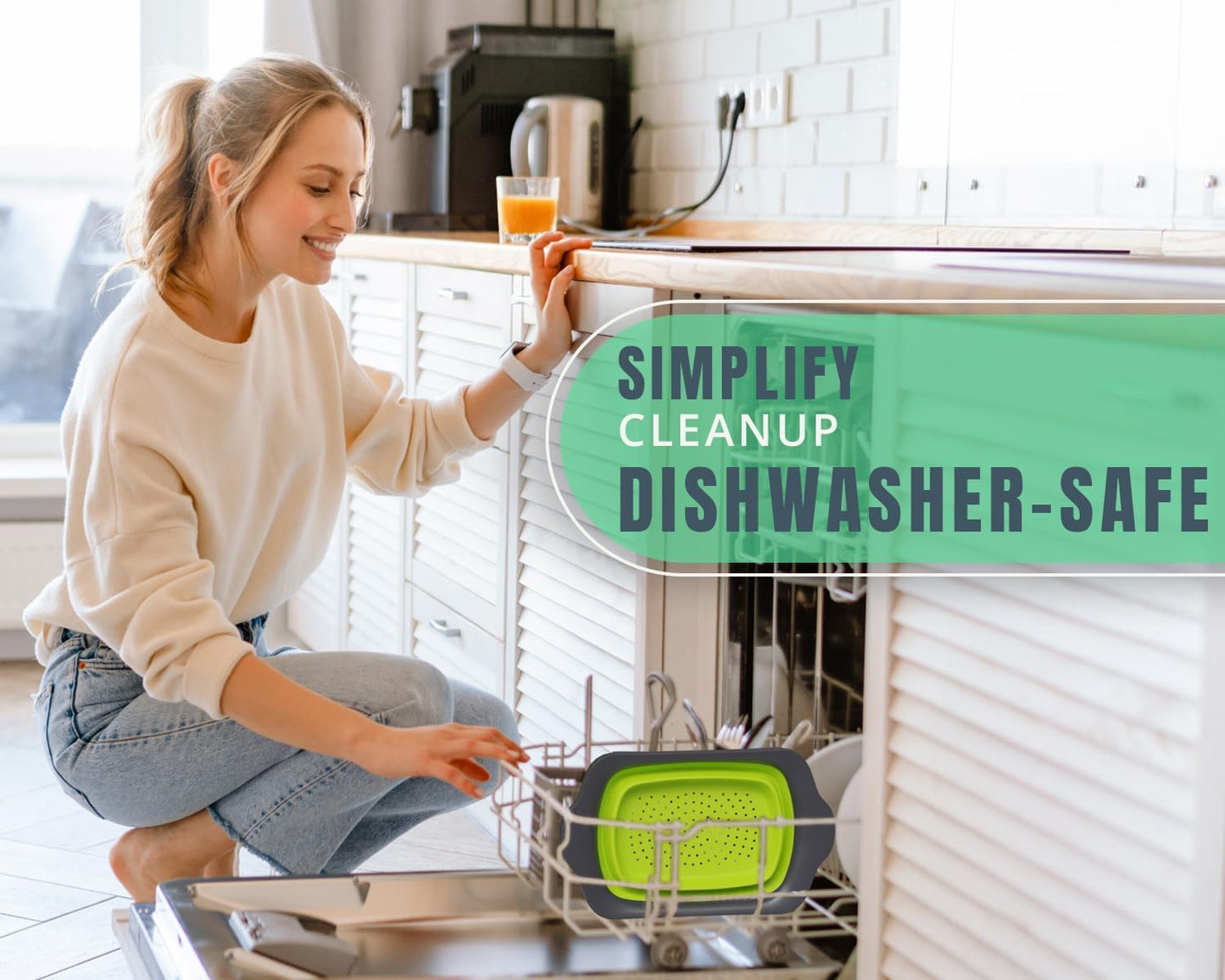 XL Large Kitchen Strainer by Comfify - Collapsible Silicone Over-The-Sink Colander with Extendable Handles - Use with Pasta, Fruit, Berries & Veggie - 6 Quart - Green