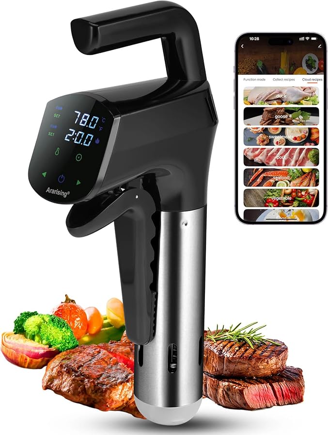 Sous Vide Cooker 2.4G WIFI, Sous Vide Machine with 30 Preset Recipes on APP & Calibration Function, 1100W Ultra-Quiet Immersion Circulator, Accurate Temperature and Time, Fast-Heating with Timer