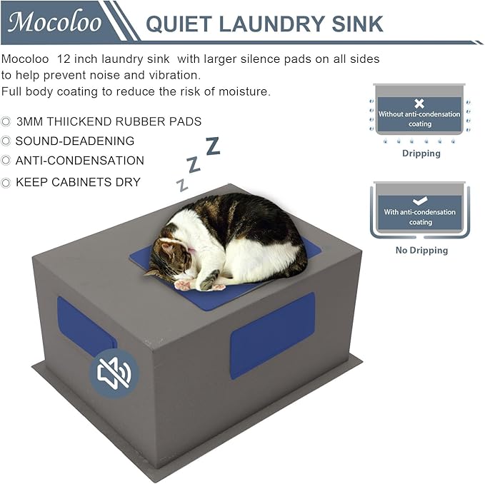 Mocoloo 23 Inch Laundry Sink - 23 x 18 Undermount Utility Sinks 16 Gauge Single Bowl Stainless Steel Utility Tub Sink 12 Inch Deep Laundry Room Sinks Under Counter Seamless Handmade Basin