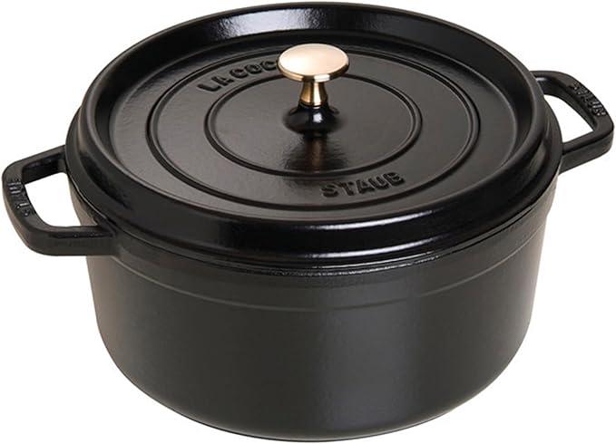 STAUB Cast Iron Dutch Oven 5.5-qt Round Cocotte, Made in France, Serves 5-6, Black Matte