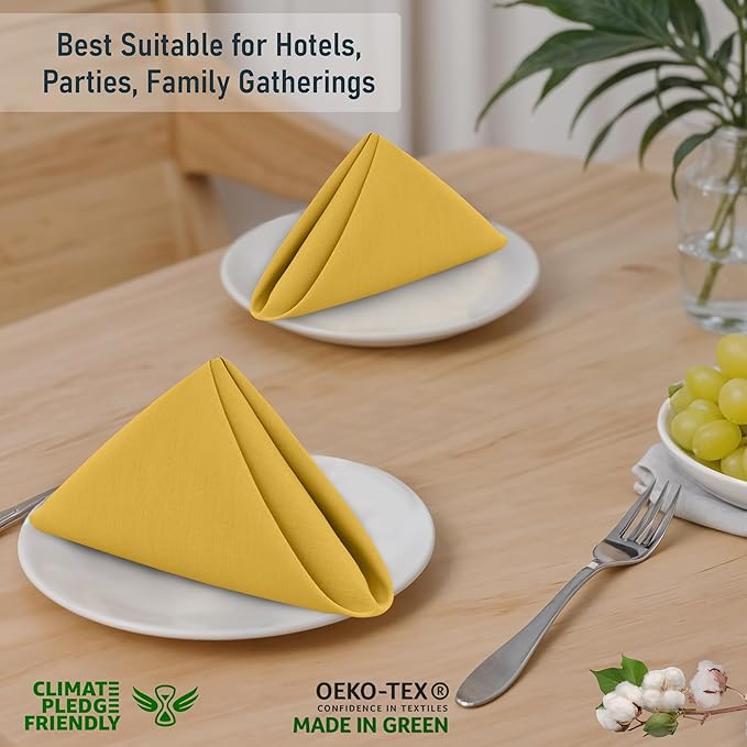 Ruvanti Cloth Napkins Set of 6, 18x18 Inches, 100% Cotton, Washable, Soft & Absorbent, Perfect for Wedding, Christmas, ‎Thanksgiving Dinners - Spicy Mustard