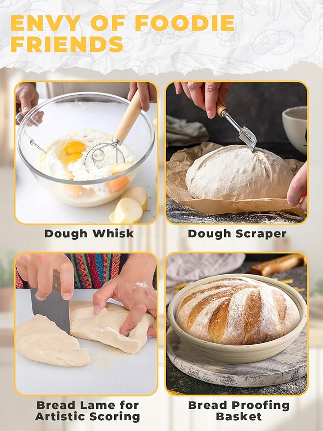 Dutch Oven Bread Baking Pot with Lid 6QT Enameled Cast Iron Oven, Gradient Blue Design & Complete Sourdough Kit (Banneton Basket, Dough Tools, Silicone Sling) for Artisan Bread Making