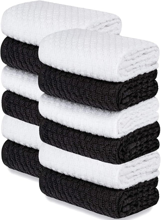 Wealuxe Premium 12 Pack Cotton Dobby Weave Kitchen Towels, Black/White, 15x26 Inches, 410 GSM, Machine Washable