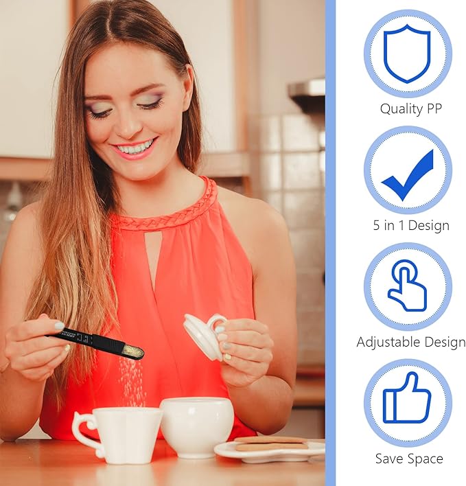 6 Pcs Adjustable Measuring Spoon Plastic Tablespoon and Teaspoon Set Baking Cooking Spoon Set for Chef Measuring Metering Kitchen Dry Liquid Ingredients Powder, 2 Sizes(Black)