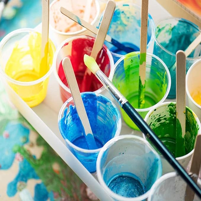 30 Pack 2 Ounce Plastic Graduated Cups 60 ml Transparent Scale Cups with 30 Pcs Wooden Stirring Sticks for Mixing Paint, Stain, Epoxy, Resin