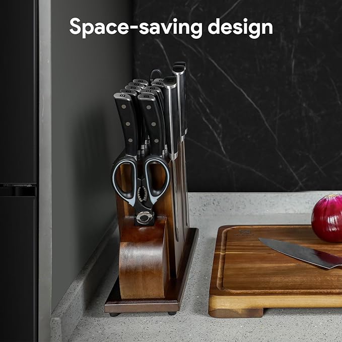 Knife Sets for Kitchen with Block, 17 Pieces with Magnetic Knife Holder, German High Carbon Stainless Steel Damascus Pattern Chef Knife Set