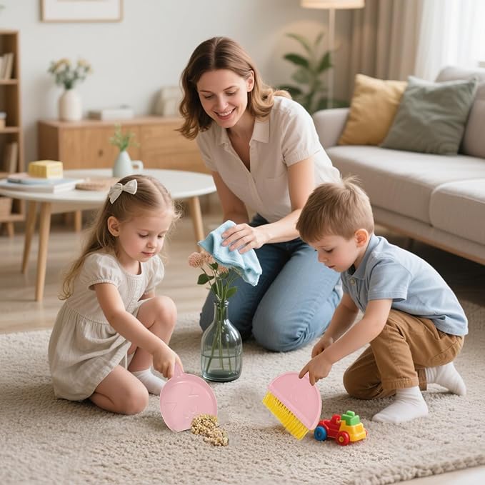 Small Broom and Dustpan Set,mini Compact Portable, for Home, Sofas, Kitchen countertops, Storage Shelves, Office desks, bathrooms, and pet Areas (Pink)
