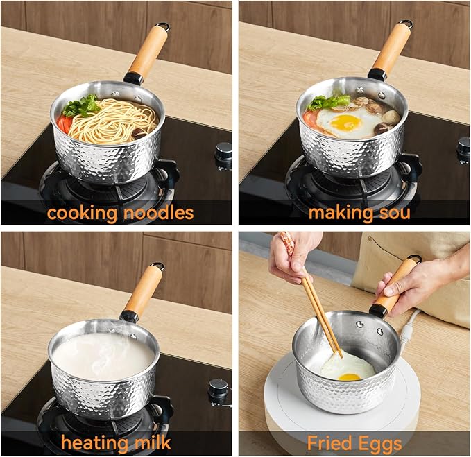 3-Ply Stainless Steel Pot, 1.8 Quart Sauce Pan, Multipurpose Small Cooking Pot with Glass Lid, Fast Heating Yukihira Pot, All Cooktop Compatible for Milk, Soups, Pasta and Everyday Cooking