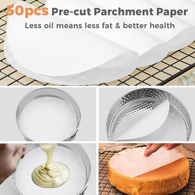 304 Stainless Steel Springform Pan 9 Inch Nonstick, Leakproof Cheesecake Pan with Removable Bottom, 9 Spring Form Pans for Cheesecake with Protector, 9 Inch Springform Cake Pans with 50Pcs Parchment