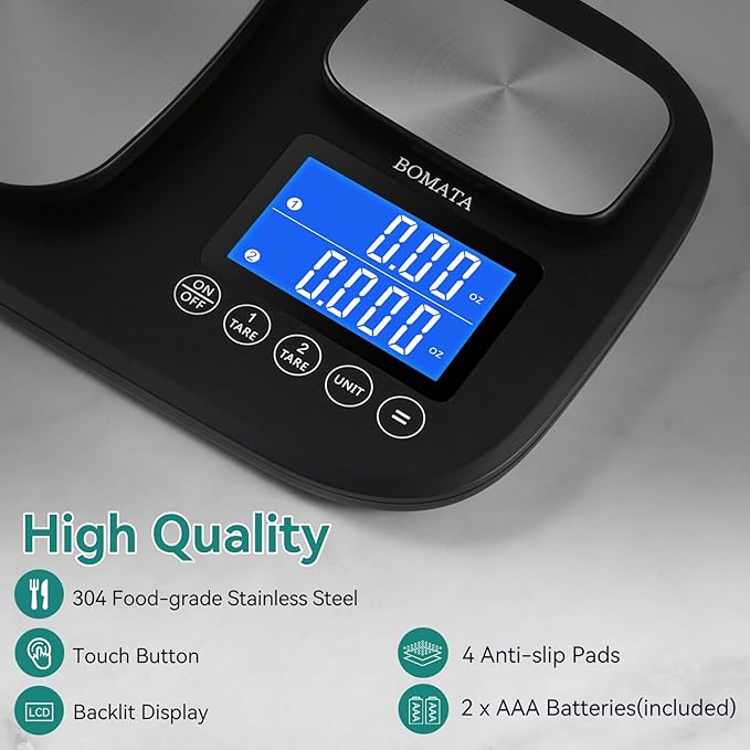 BOMATA 0.01g/500g & 1g/15kg Dual Platform Kitchen Scale with Two Precisions, Accumulation Function, Gram and Ounce, Digital Scale for Food, Baking, Yeast, Jewelry B614