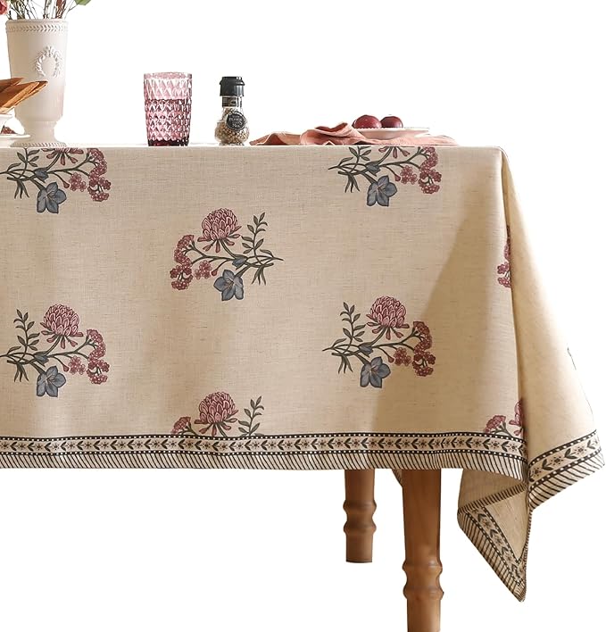 French Tablecloth for Rectangular Tables,Linen Table Cloth with Colorful Flowers Pattern,Heavy Durable Table Cover for Dining Thanksgiving Kitchen Decor Party Banquet Christmas,55"*71"