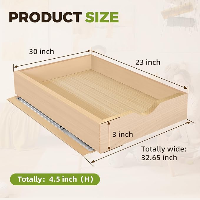 Pull Out Drawers for Cabinet Wood 30" W x 23" D x 4.5" H Slide Out Organizer and Storage Kitchen Cabinet Drawers Slide Out Shelves Pull Out Shelves in Kitchen Pantry Bathroom with Soft Close