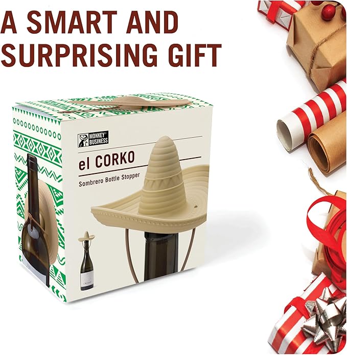 Silicone Wine Stopper/Fun Sombrero shaped cap seals bottle and keeps wine fresh/Cute Wine Accessories/ Kitchen Gadgets/el Corko Bottle Stopper by Monkey Business