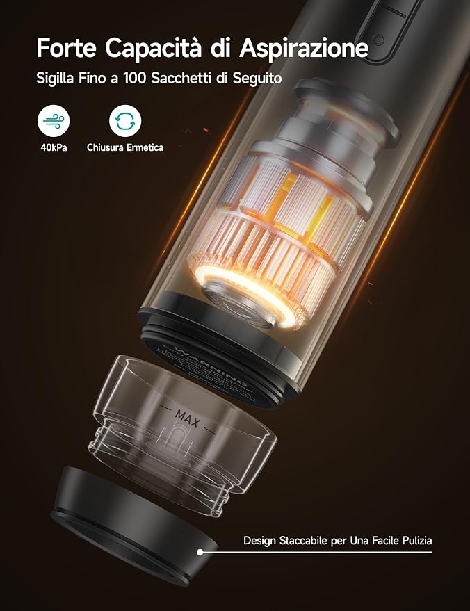 HiCOZY Compact Vacuum Sealer for Food with Visible Water Tank, Portable Handheld Vacuum Sealer Machine with 30 BPA-Free and Reusable Bags, One Press to Seal Fresh, Phantom Gray