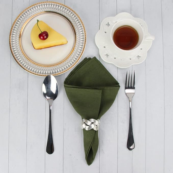 Solid Color Linen Blended Thin Dinner Cloth Napkins - Set of 12 (40 x 40 cm) - for Events & Home Use (Multi Green)