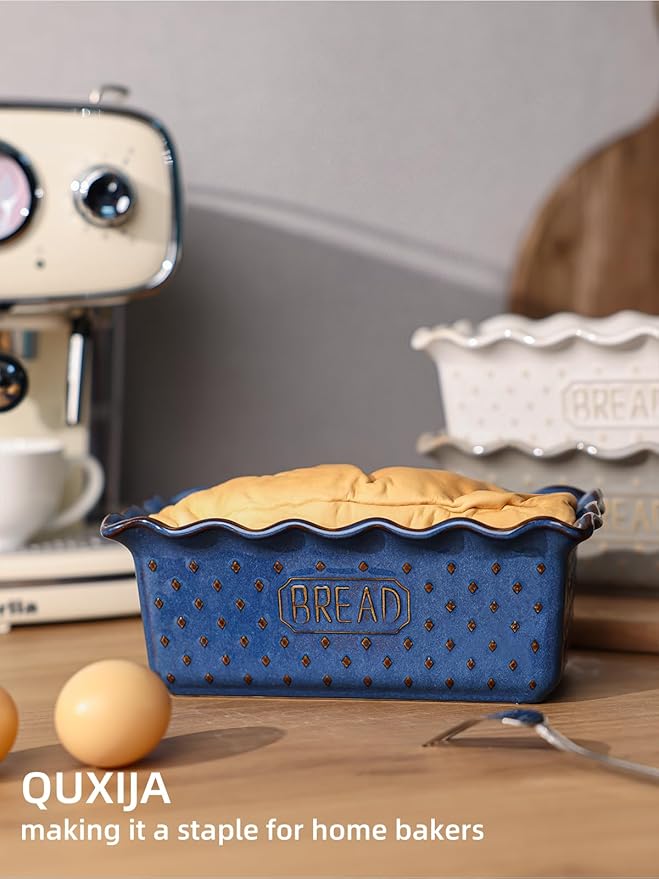Ceramic Loaf Pan for Baking Bread, 9 x 5 Inch, Nonstick Bread Pans for Cooking, Microwave & Dishwasher Safe, Rectangular Mold (Vintage Blue)
