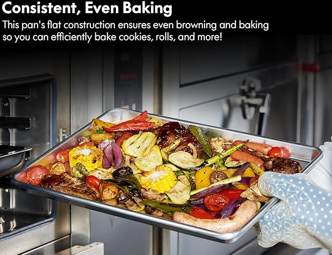 CURTA 6 Pack Aluminum Sheet Pan, NSF Listed Half Size 18 x 13 inch Commercial Bakery Cake Bun Pan, Baking Tray