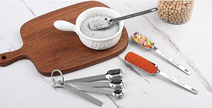 6-Piece Measuring Spoons Set, Stainless Steel, Long Handle, Nesting, 1/8 Teaspoon to 1/4 Cup