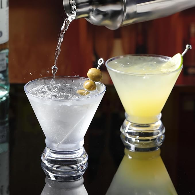 BELLAFORTE Stemless Plastic Martini Glasses Set of 4, 10oz Unbreakable Tritan Cocktail Glasses, Dishwasher Safe Dessert Cups, Crystal Clear Reusable Cocktail Glassware for Indoor & Outdoor Use