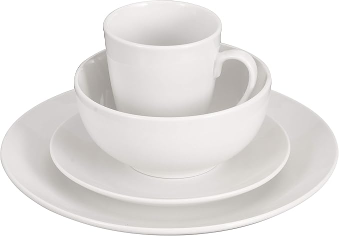 Gibson Home Zen Buffet Porcelain Chip and Scratch Resistant Dinnerware Set, Service for 4 (16pcs), White (Coupe)