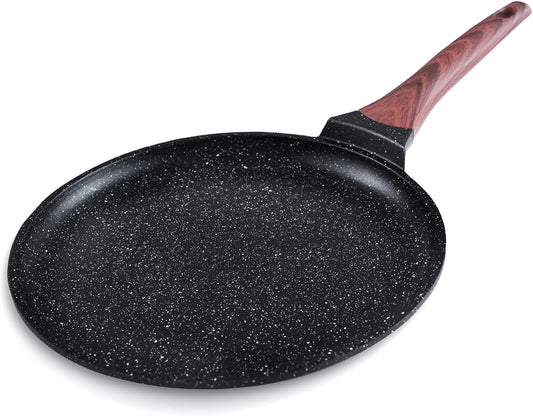 Crepe Pan,10 in Nonstick Crepe Pan, Granite Flat Skillet,non stick Dosa Tawa Comales Para Tortillas Pancake Pan,Dishwasher and Oven Safe Cookware,Induction Compatible, PFOA Free