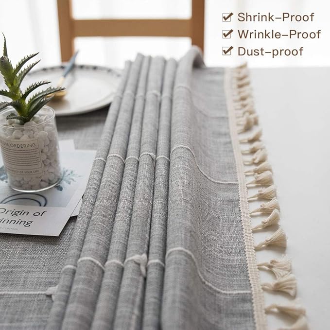 Deep Dream Tablecloths, Embroidered Waterproof Table Cloth Cotton Linen Wrinkle Free Anti-Fading Table Cover Decoration for Kitchen Dinning Party Christmas, 55 x 120 Inch - Gray