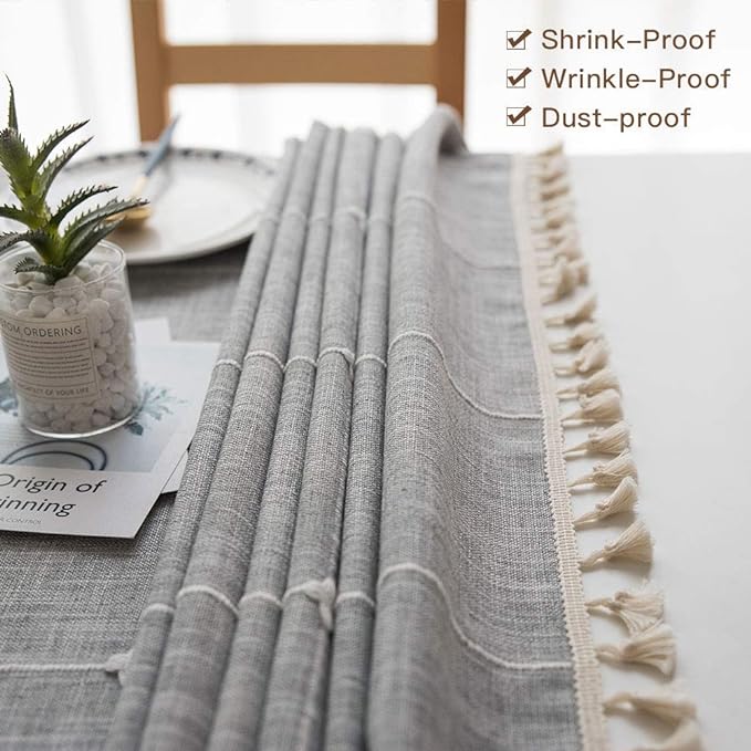 Deep Dream Tablecloths, Embroidered Waterproof Table Cloth Cotton Linen Wrinkle Free Anti-Fading Table Cover Decoration for Kitchen Dinning Party Christmas, 55 x 86 Inch - Gray