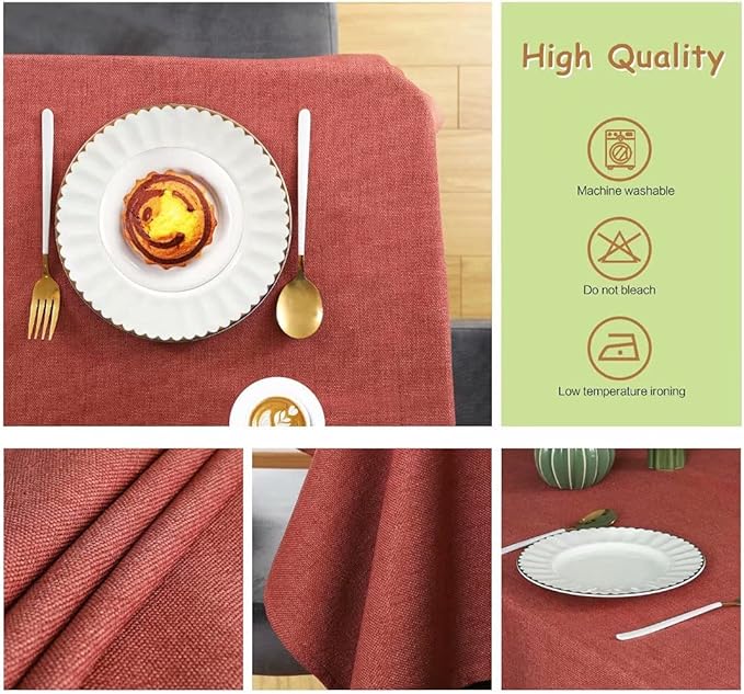 Table Cloth Rectangle Table Cover 55x95 Inches Faux Linen Wrinkle Free and Waterproof Brick Red Rectangle Tablecloth for Kitchen Dining Party Buffet Wedding
