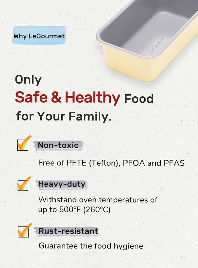 LeGourmet Nonstick Bread Loaf Pan 9 X 5 Inch, Ceramic Coating, Non-Toxic, Rust Resistant Aluminized Steel, Perfect 1 lb Baking Dish for Meatloaf, Pound Cake & Brownie (Butter 2pcs)