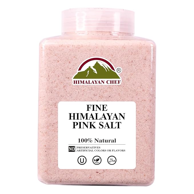 Himalayan Chef Himalayan Pink Salt - 5 lbs Fine Grain Plastic Jar - 100% Natural and Pure Gourmet Crystal - Contains 84 Essential Minerals | Kosher and Vegan Certified