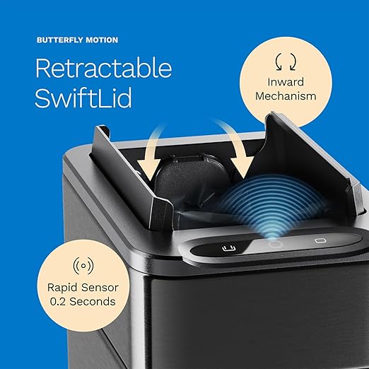 hOmeLabs 2.4 Gallon Touchless Sensor Trash Can, Automatic Retractable Butterfly Lid, Batteries Included, Space-Efficient, Easy Clean, Battery-Powered