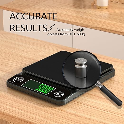 Kitchen Scale Digital Food Scale,Coffee Scale 500g/0.01 Digital Scale Food Kitchen,7 Units Gram Scale for Baking and Cooking LCD Display Mini Food Scale (Black(500g/0.01))