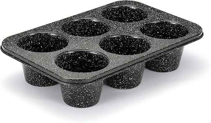 Monfish Jumbo muffin pan 6 Cup, deep muffin pan extra large cupcake tin black granite finish carbon steel baking pan 3.5dia x3 inch cup