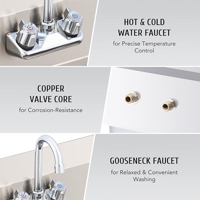 WILPREP Hand Sink Commercial Stainless Steel Sink for Washing, NSF Utility Sink with Gooseneck Faucet, Wall Mount Kitchen Sink for Restaurant Bar RV Bathroom Laundry Room (17 x 15 Inches)