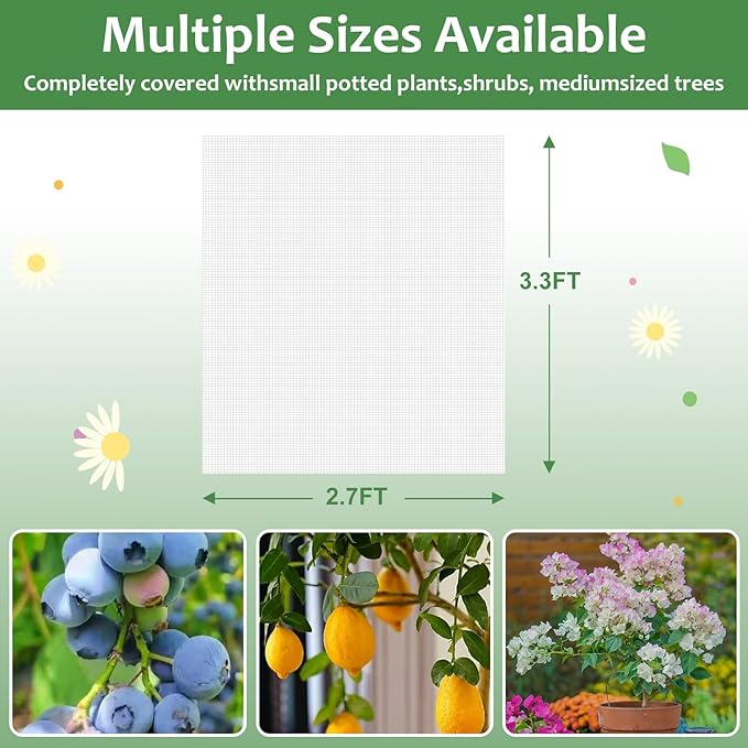 4PCS Netting for Garden Protection, BlueberryBush Netting Cover Insect Bird Barrier Mesh, TomatoProtective Cover with Drawstring Garden MeshNetting for Vegetables, Fruits, Trees, 2.7Ft x3.3Ft